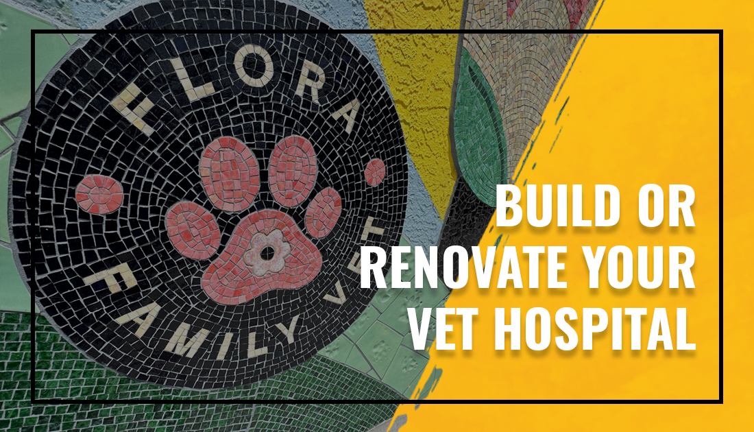 This footer/CTA graphic has an image of a mural that is outside of the renovated vet hospital. The copy on this graphic states, "BUILD OR RENOVATE YOUR VET HOSPITAL"